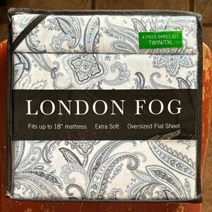 4-pc London Fog BLUE PAISLEY TWIN XL Sheet Set Set (1 extra pillowcase)